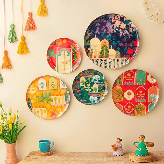 RITUALISTIC Vintage India Iron Wall Art Plates – Set of 5 Decorative Plates | Traditional Indian Wall Decor | Metal Wall Hanging for Living Room & Bedroom | Elegant Home Decor Accent |Christmas gifts