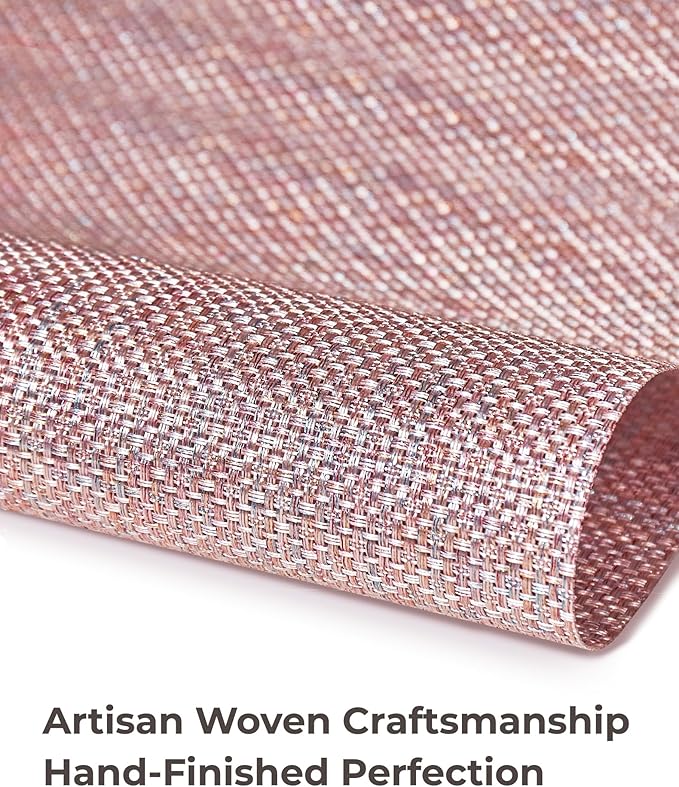 Leetaltree Luxury Pink Iridescent Placemats Set of 4 - Waterproof Washable for Wedding, Anniversary, Festive and Daily Use - Sparkling Table Mats Table Decor - Hand-Cut