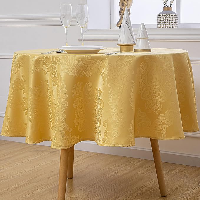 Rectangle Table Cloth Linen Farmhouse Stainproof Waterproof Washable Polyester Oblong Rectangular Fabric Table Cover for Kitchen Dining Dinner (Gold, 70" (Round))