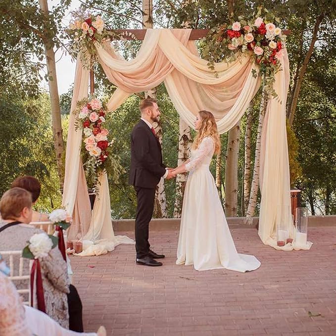 Wedding Arch Draping Fabric,63" x 32Ft Wedding Arch Drapes Champagne Tulle Fabric Drapery Sheer Backdrop Curtains for Wedding Ceremony Arch Stage Party Ceiling Decorations