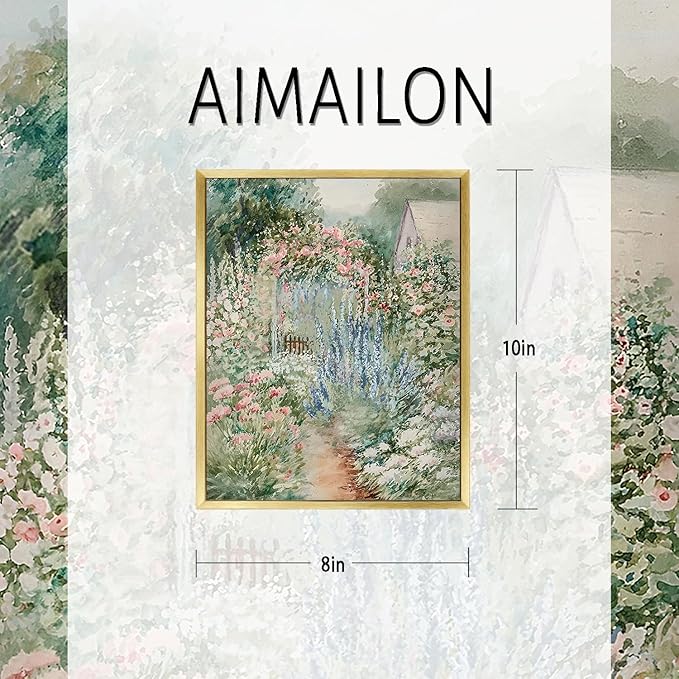 AIMAILON Vintage Gold Canvas Wall Art Framed Decor for Bedroom Living Room Abstract Nature Theme Spring Atmosphere Picture Colorful Flower Cottagecore Print Artwork Desktop Decor 8x10
