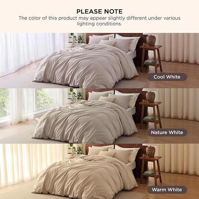 Bedsure 100% Washed Cotton Duvet Cover King Size - Frosted Almond Minimalist Cotton Duvet Cover Linen Like for All Seasons - GentleSoft™ Plain Simple Bedding (Frosted Almond, King, 104"x90")