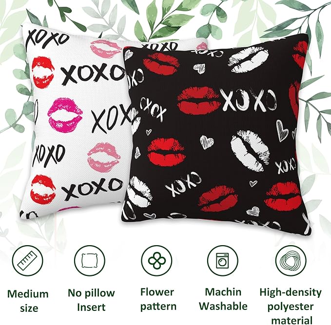 XOXO Throw Pillow Covers Set of 2 Red Lips Pillow Covers 18x18 Inch Modern Farmhouse Home Decorative Pillow Cases Cushion Cover for Sofa Living Room Office
