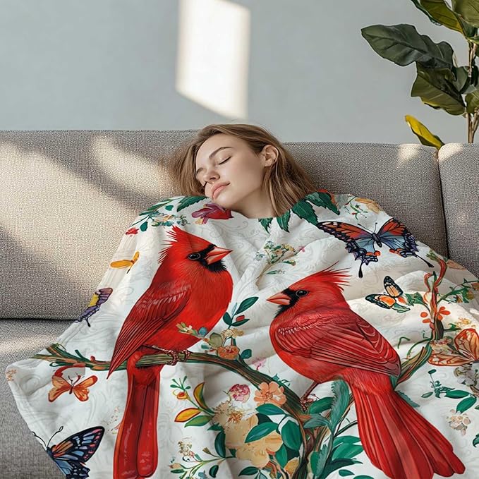 Cardinal Blanket Throw, Cardinal Gifts for Women and Men, Lightweight Soft Red Bird Blanket Fleece, Perfect for Living Room, Bedroom Decor, 40x50 Inches