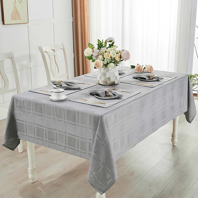 Rectangle Table Cloth Linen Farmhouse Stainproof Waterproof Washable Polyester Oblong Rectangular Fabric Table Cover for Kitchen Dining Dinner (Grey（01）, 84" x 60" (Rectangular))