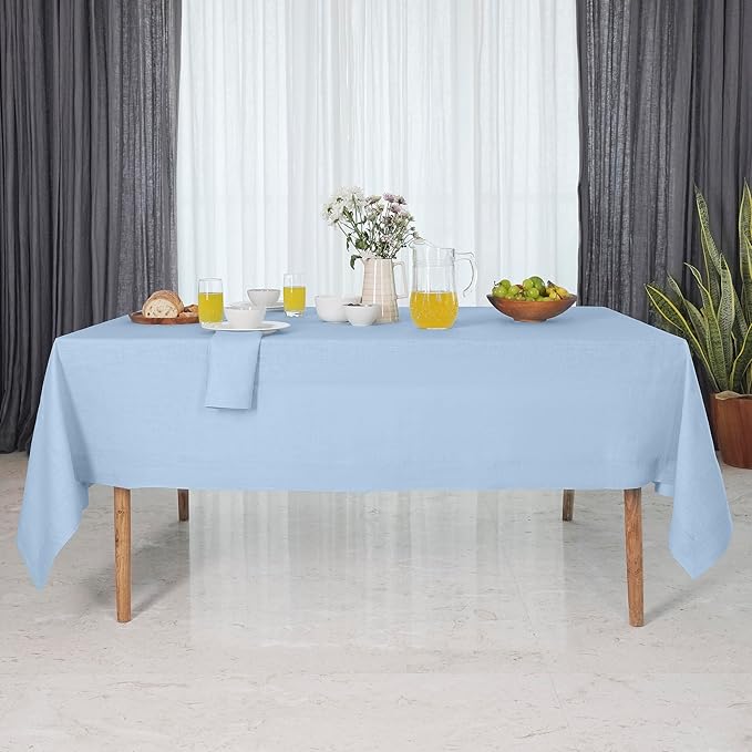 D'Moksha Homes Linen Tablecloth 60 x 120 Inch - 100% Pure Linen Powder Blue Table Cloth for Rectangle Tables - Machine Washable Cloth Tablecloth for Fall, Thanksgiving, Holiday