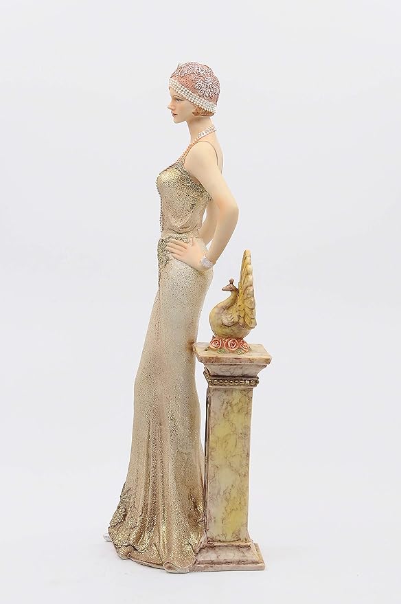 Comfy Hour Glamour Elegance Victorian Style Lady Collection Elegant Slim Lady Leaning On Pillar Collectible Figurine, 13-inch Height, Gold, Polyresin
