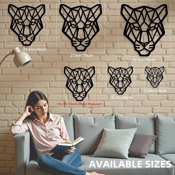 Geometric Animal Metal Wall Art – Modern Polygon Style Metal Wall Decor for Home, Living Room, or Office, Minimalist Wildlife Wall Sculpture, Black Steel Design (Style-1)