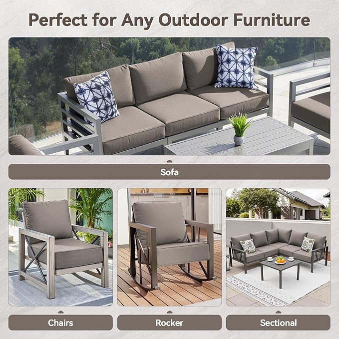 6" Thick Outdoor Cushions 22x24x6, 7-Set Deep Seat Patio Cushions with Removable Cover, Waterproof & Fade Resistant Replacement for Wicker Chair, Loveseat, Sofa - Grey