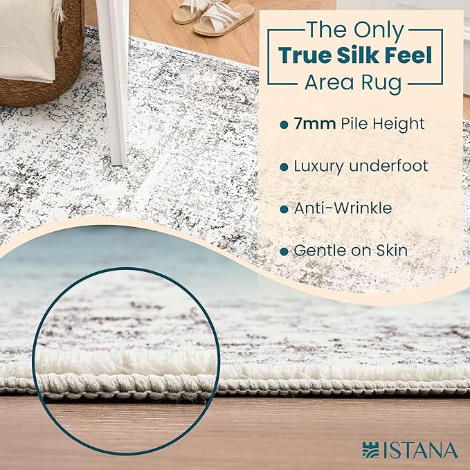 Istana 5x7 Rugs - White Cream/Grey Area Rug - Kid & Pet Friendly Living Room Area Rugs 5x7 - Non Shedding Plush Area Rugs - Foldable Rugs for Bedroom - Eco-Friendly Washable Area Rug