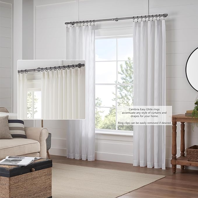 MODE Cambria Designer Series - Premium Easy Glide 18 Count Small Curtain Rings - Metal with Nylon Inserts and Clips - 1 inch Inner Diameter - use for rods 5/8" or Smaller - Matte Graphite