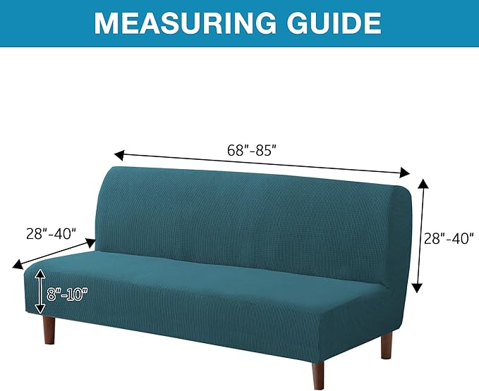 Flamingo P Stretch Armless Futon Covers Full Queen Futon Couch Covers Slipcover Futon Sofa Cover Futon Bed Cover Furniture Protector Covers with Elastic Bottom, Soft Thick Jacquard Washable, Deep Teal