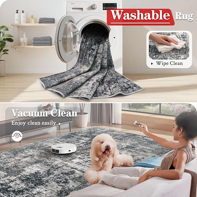8x10 Area Rugs for Living Room: Washable Modern Abstract Rug Large Soft Non Slip Living Room Rug Indoor Low Pile Carpet for Bedroom Dining Room Home - Black Grey Brown