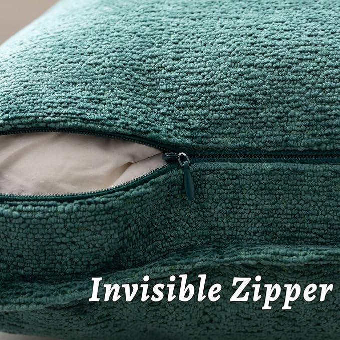 Green Decorative Throw Pillow Covers 20x20 Inch Set of 2 Cozy Soild Chenille Cushion Cases Soft Textured Square Couch Pillows Cover Boho Accent Farmhouse Pillowcases for Sofa Bed