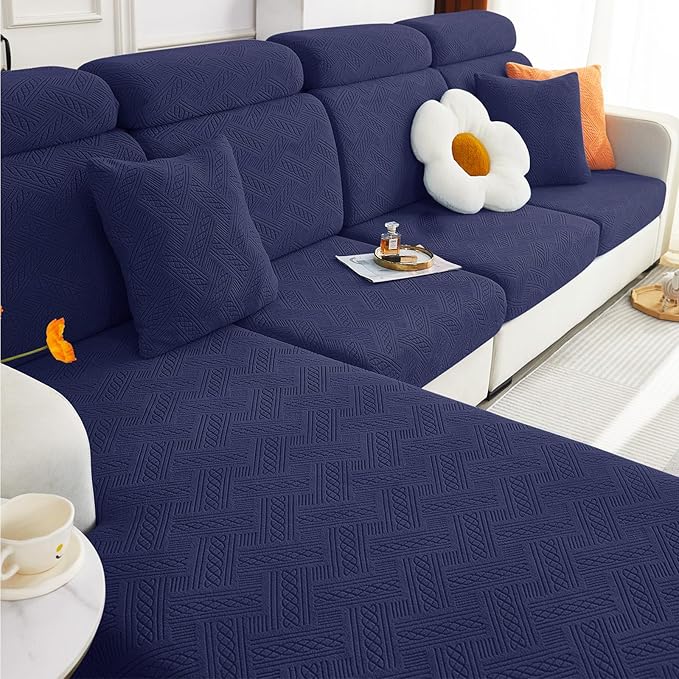 hyha Individual Couch Cushion Covers, Stretch Magic Sofa Seat Cushion Covers Washable, Dog Couch Sofa Slipcover for Pets, Kid with Elastic Bottom(2PC, Navy)