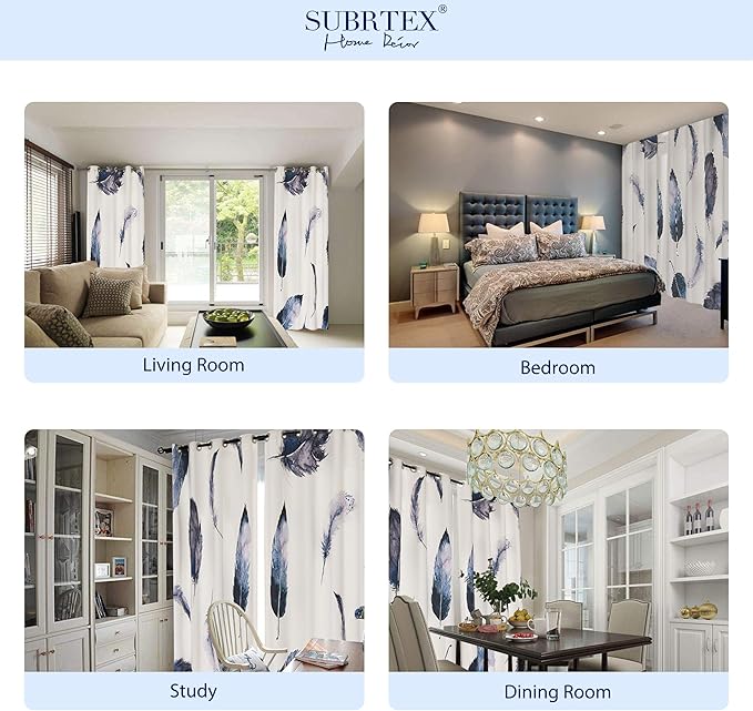 SUBRTEX Light Flitering Curtains 52Wx95L, Room Darkening Vibrant Floral Drapes, 50% Blackout, Semi Sheer Boho Farmhouse Curtains for Living Room, White