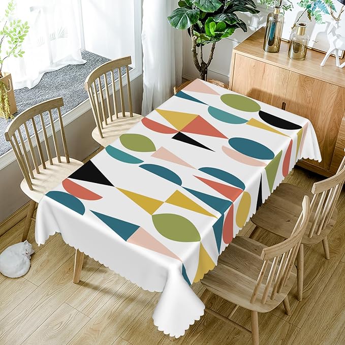 70x120inches Mid Century Table Cloth Colorful Geometric Modern 1950s 1960s Abstract Art Fashion Tablecloth Spill Proof Easy Clean Rectangle Table Cover for Kitchen Dining Room Patio Home Decor