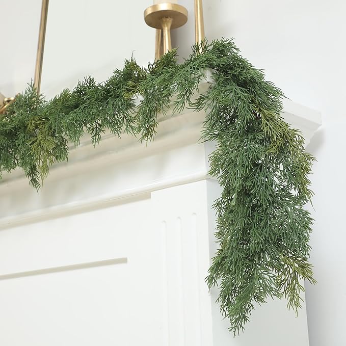 Dingion 2 PCS 6 ft Christmas Cedar Garland - Thick & Soft Artificial Realistic Cedar Pine Garland for Home Mantle, Stair, Fireplace, Wall, Indoor, Outdoor Christmas Winter Holiday Party Decoration