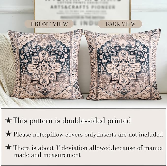 Boho Throw Pillow Covers 26x26 inch Set of 2,Boho Vintage Carpet Pattern Antique Ethnic Decor Double Sided Pattern Cushion Cover Soft Pillow Case Living Sofa Room Bed Square Pillow Cover