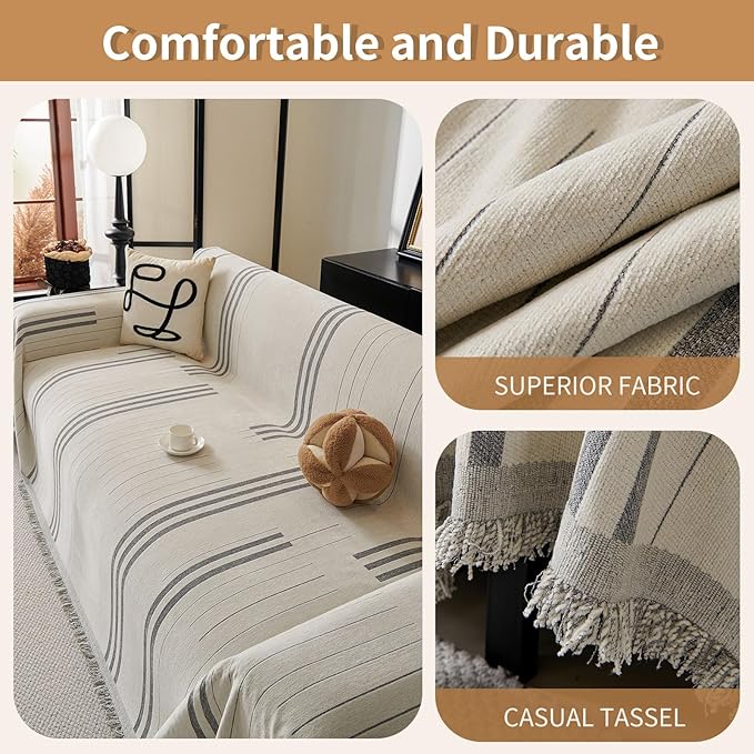 Boho Non Slip Covers Sofa Covers for 3 Cushion Chenille Dog Pet Couch Protector Washable L Shaped Sofa Cover ﻿ (Light Gray, 91"*118")