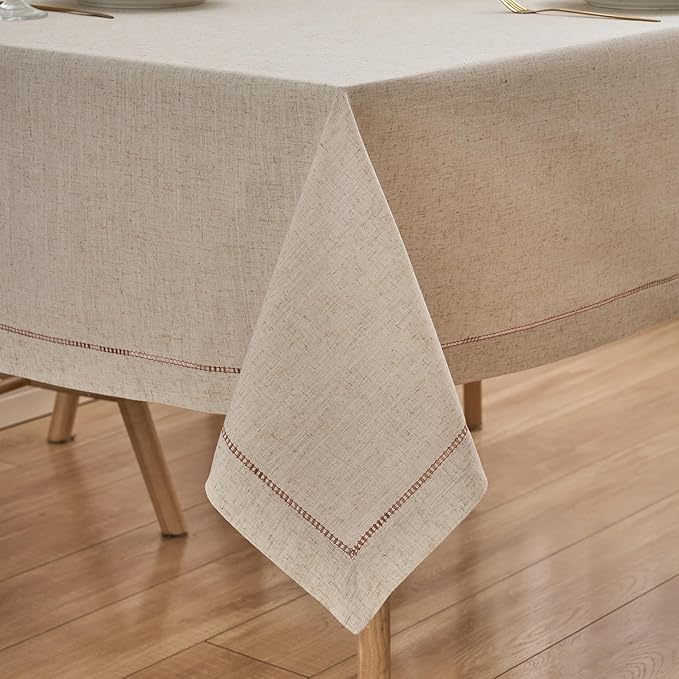 Zdolmy Christmas Natural Flax Linen Tablecloth – Undyed Rectangle Hemstitch Table Cover for Kitchen, Dining & Decoration (Christmas Red, 55" x 120")