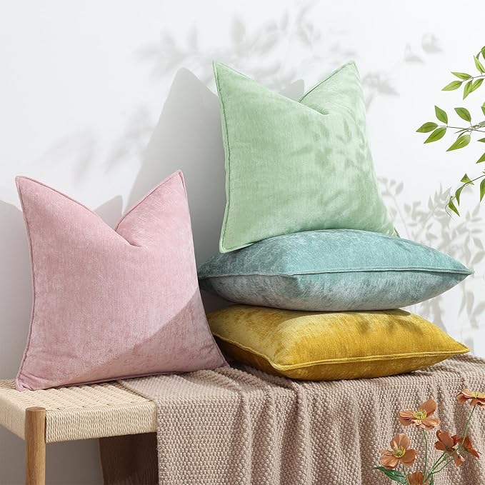 decorUhome Christmas Couch Throw Pillow Covers 12x20 Set of 2, Decorative Soft Euro Velvet Neutral Chenille Lumbar Pillow Covers with Elegant Design for Sofa Bed Living Room Home Decor, Aqua Haze