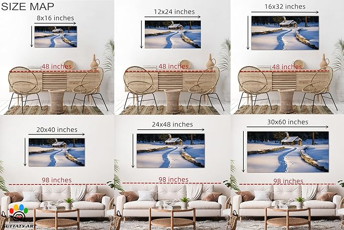 GUTTATY Christmas Winter Scene Canvas Wall Art, Snowy Cabin Pictures, Peaceful Winter Landscape Canvas Painting, Cozy Nature Wall Decor for Living Room, Bedroom, Offices, 40x20 Inch