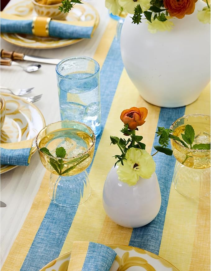 Solino Home Linen Tablecloth 60 x 120 Inch - 100% Pure Linen Bright Summer Stripe Table Cloth for Rectangle Tables - Cabana Stripe, Machine Washable Tablecloth