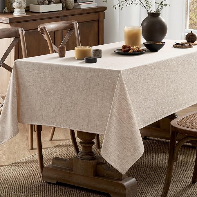 MIULEE Ivory Linen Polyester Tablecloth 60x144 Inch Rectangle Table Cloth Waterproof,Stain Resistant & Wrinkle Resistant for Dining Party Wedding