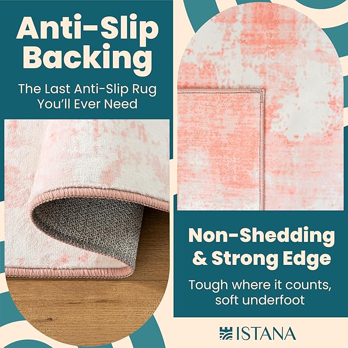 Istana Living Room Rug 10x14 - Pink 10 x 14 Area Rug - Foldable Machine Washable Area Rugs 10x14 - Stylish 10x14 Area Rugs Boho - Stain Resistant Washable Rug 10x14