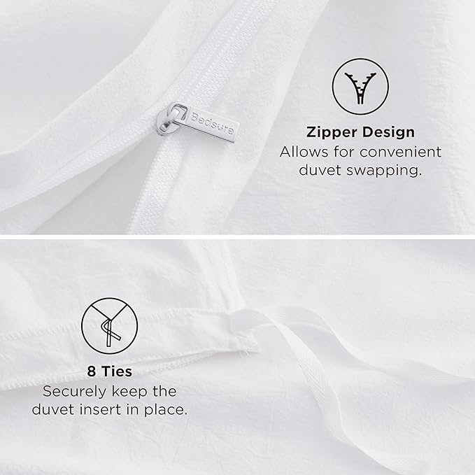 Bedsure 100% Washed Cotton Duvet Cover Full - Bright White Minimalist Cotton Duvet Cover Linen Like for All Seasons - GentleSoft™ Plain Simple Bedding (Bright White, Full, 80"x90")