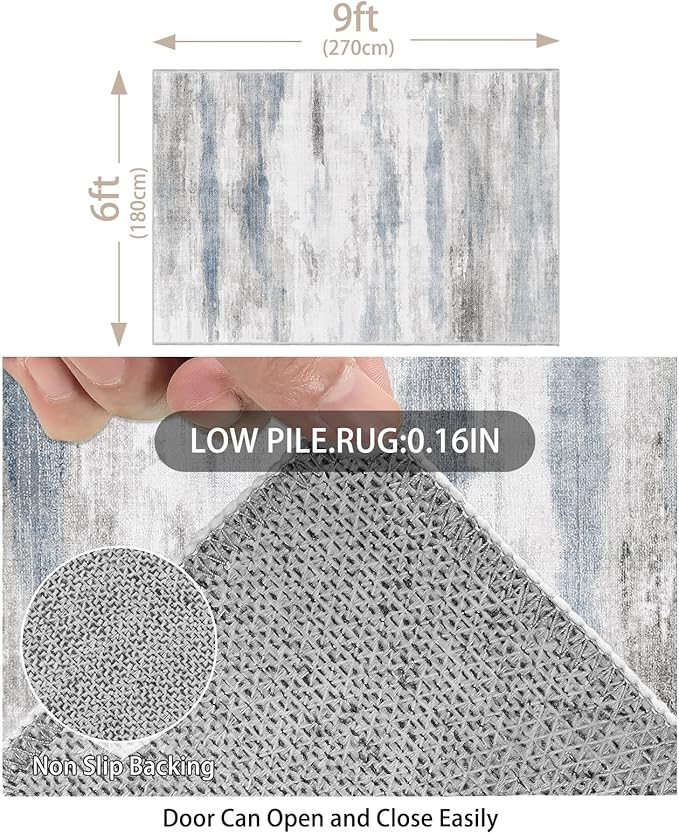 Enkor Area Rugs 6x9 Washable Non Slip Abstract Soft Rugs for Living Room Bedroom, Modern Mat for Kitchen Entryway Blue & Grey