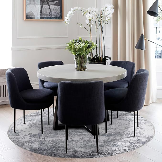 Modern Abstract 4x4 Round Area Rug Non Slip Non Shedding Rug Low Pile Stain Resistant for Bedroom Living Room Office Dining Room,Light Grey