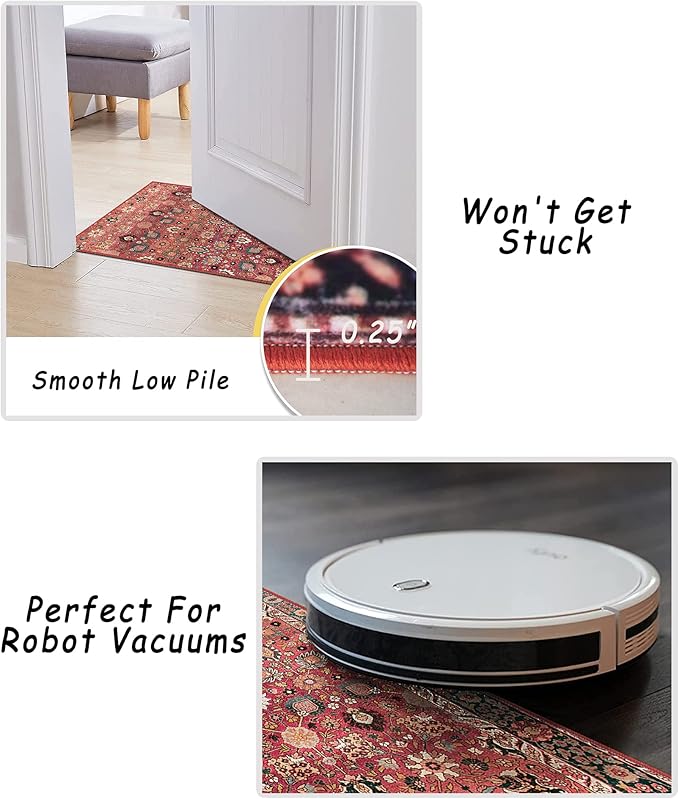 vivorug Washable Rug, Ultra Soft Area Rug 3x5, Non Slip Small Rug Carpet, Stain Resistant Rugs for Living Room Bedroom Entryway, Vintage Floral (Cherry Red/Spice, 3'x5')