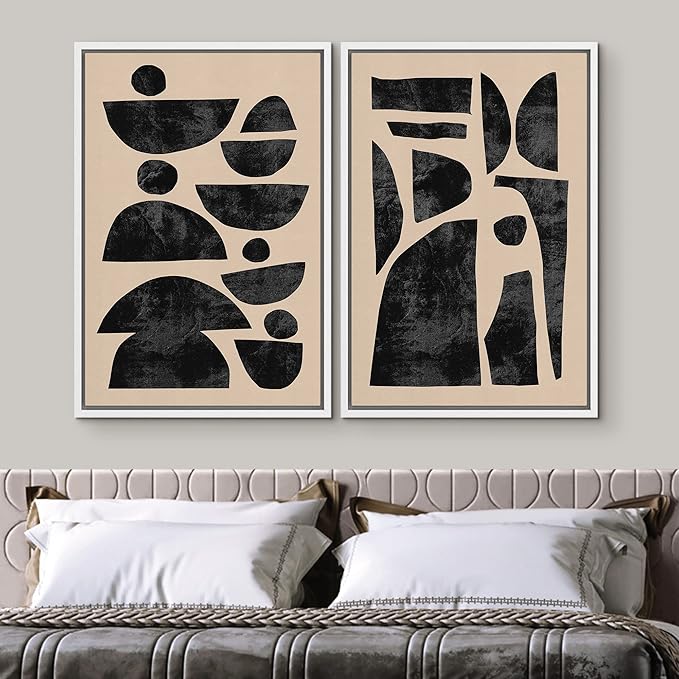 SIGNWIN Framed Canvas Print Wall Art Set Mid-Century Semi-Circle Polygons Variety Abstract Shapes Illustrations Modern Art Minimal Boho for Living Room, Bedroom, Office - 16"x24"x2 White