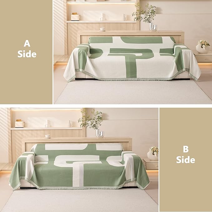 MEETSKY Green Sofa Covers for Dogs Sofa Covers for Cushion Couch Sofa Chenille Sofa Slipcover Couch Covers for Sectional l Shaped Couch Pets Protector Furniture Covers, 71" x 118", Sage Geometry
