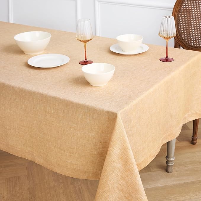 Solino Home Linen Tablecloth 60 x 90 Inch - 100% Pure Linen Golden Nugget Table Cloth for Rectangle Tables - Athena, Machine Washable Tablecloth for Fall, Autumn, Thanksgiving, Christmas