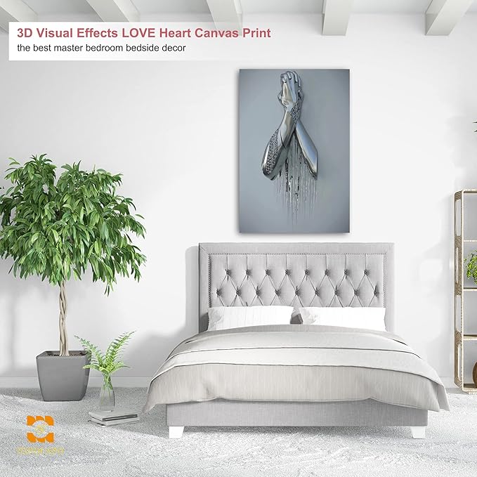 3D Wall Art Decor Artwork - 3D Metal Effect Wall Art hands clasped for Modern Wall Art, Large Wall Art for Bedroom Dercorations Framed 32”x48”x1Pcs