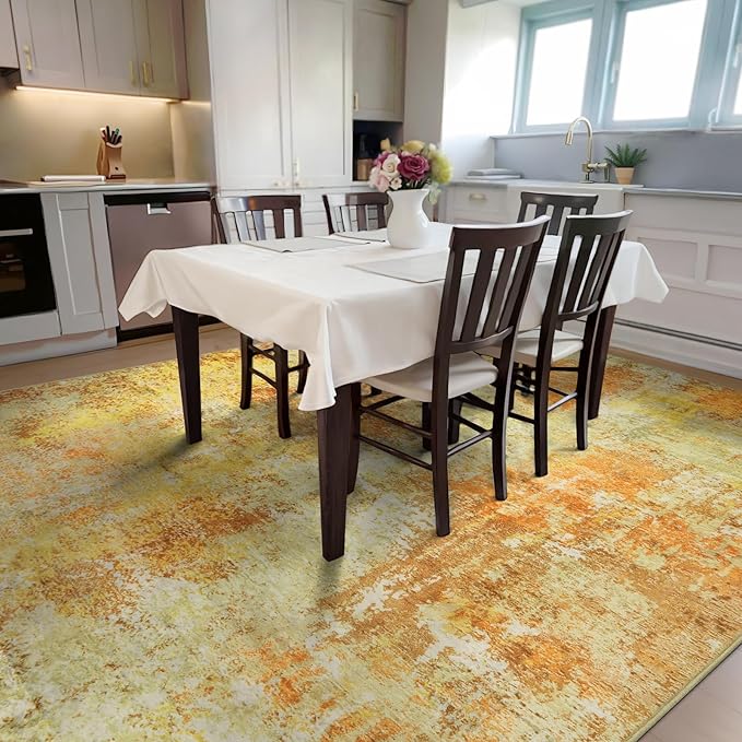 Washable Area Rug for Living Room 6x9 - Neutral Modern Abstract Rugs, Soft Non Slip Carpet with for Bedroom, Under Dining Room Table, Home, Office, Dorm - Yellow Brick