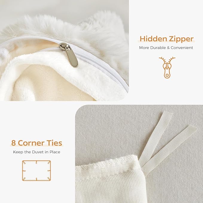 Tokokimo Beige Fluffy Duvet Cover King Size, Faux Rabbit Fur Comforter Cover King Set 3 Pieces (1 Shaggy Duvet Cover+2 Pillowcases) Fuzzy Bedding Set (Beige, King)