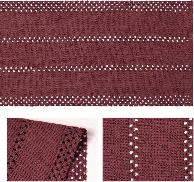 Artoid Mode Red Farmhouse Woven Rustic Hollow Table Runner, Seasonal Holiday Hollow Kitchen Dining Table Decoration for Home Party Decor 12x48 Inch