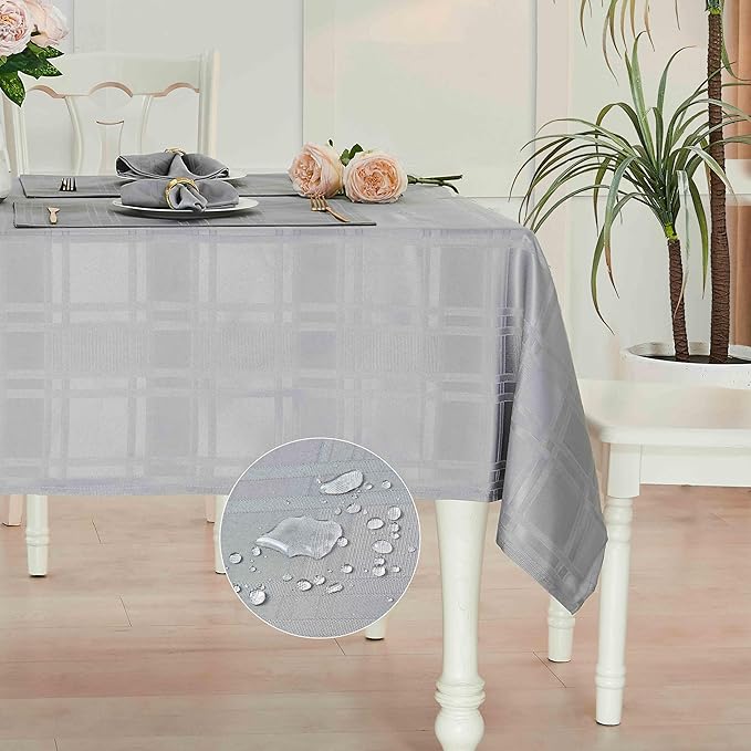Rectangle Table Cloth Linen Farmhouse Stainproof Waterproof Washable Polyester Oblong Rectangular Fabric Table Cover for Kitchen Dining Dinner (Grey（01）, 84" x 60" (Rectangular))