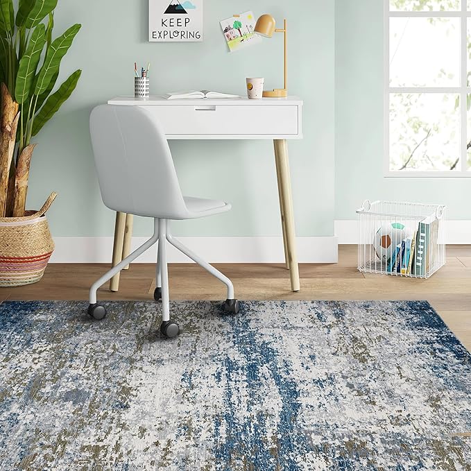 Modern Abstract 2x3 Area Rug Non Slip Non Shedding Low Pile Stain Resistant Rug for Entryway Kitchen Bedroom,Navy