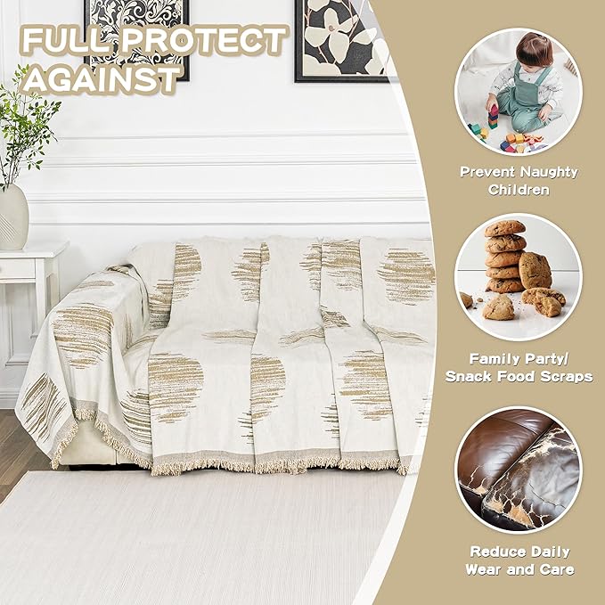 MEETSKY Couch Cover for Dogs Sofa Covers Washable, Simple Modern Geometric Jacquard Sofa Slipcover for 3 Cushion Couch Covers for Dogs, Use Thick Soft Fabric Couch Protector, 91" x 118", Khaki