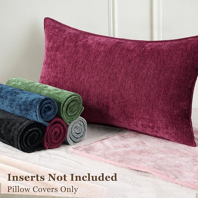 decorUhome Christmas Couch Throw Pillow Covers 16x16 Set of 2, Decorative Soft Euro Velvet Neutral Chenille Pillow Covers with Elegant Design for Sofa Bed Living Room Home Decor, Rhododendron