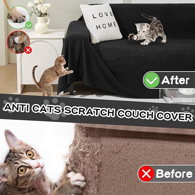 MEETSKY Couch Covers for 3 Cushion Couch Sofa Washable Cat Scratch Proof Sectional Couch Covers L Shape Sofa Cover Slipcovers Couch Furniture Protector for Pets Dogs Kids, 91" x 118", Black