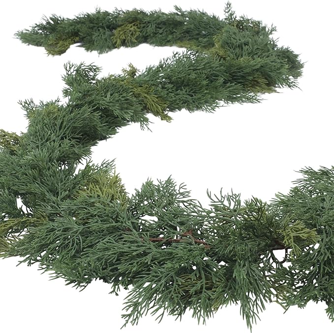 Dingion 2 PCS 9 ft Christmas Cedar Garland - Thick & Soft Artificial Realistic Cedar Pine Garland for Home Mantle, Stair, Fireplace, Wall, Indoor, Outdoor Christmas Winter Holiday Party Decoration