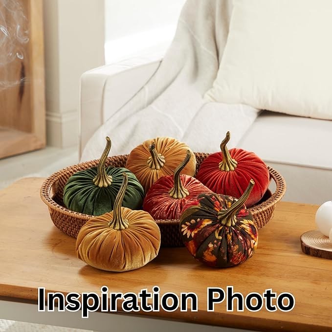Set of 3 Velvet 6.25 Inch Pumpkins, emerald green accent, fall tablescape, autumn cozy vibe, Thanksgiving centerpiece, hygge home, fall wedding, Halloween indoor decor (Harvest, Gold, Emerald)