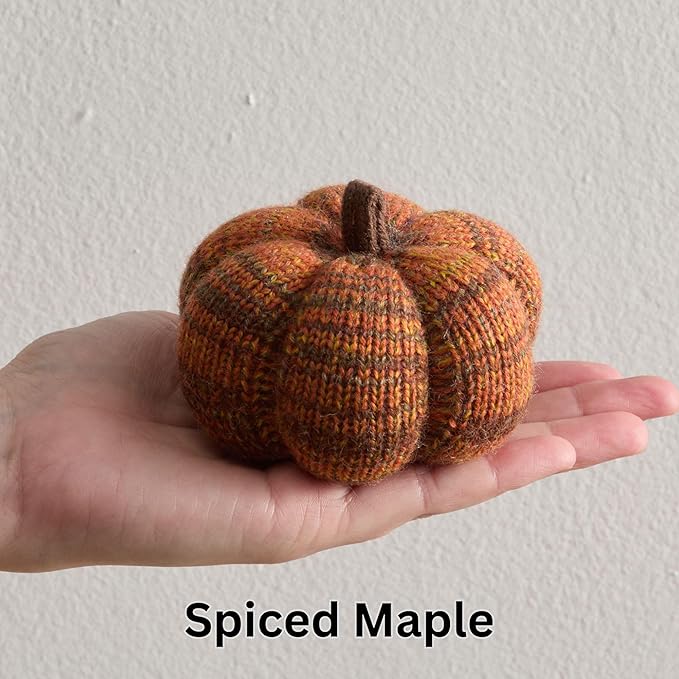 Your Heart's Content Set of 3 Cozy Mini Knit Pumpkins, Warm Green Gold Fall Table top décor, Soft Autumn Home Accents, Thanksgiving Table Setting (Spiced Maple Multi-Size Set)