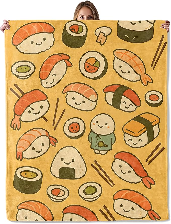 Sushi Throw Blanket for Adutls Kids, 50x60 in, Cozy Soft Warm Fleece Blankets Gifts for Couch, Camping, Hiking Decor